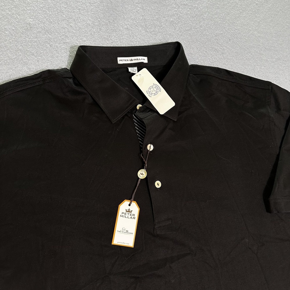 Peter Millar Trimmed Polo Shirt Mens XL Black Sonnenalp Vail Logo Cotton Casual
